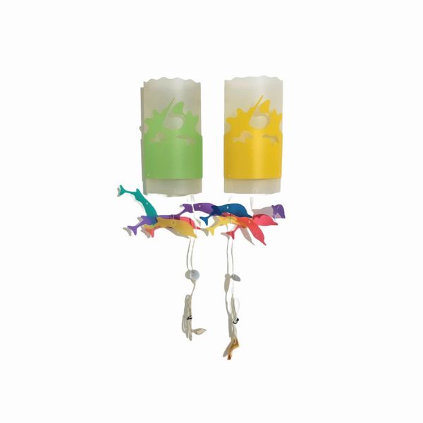 RICCARDO DALISI : Coppia di lampade applique con delfini pendenti stilizzati - Slamp  - Asta Design e Oggetti d'Arte - Associazione Nazionale - Case d'Asta italiane