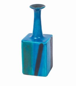 GUIDO GAMBONE - Vaso in ceramica smaltata decorato a motivi astratti con smalti blu e verdi
