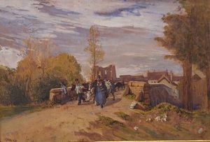 Giuseppe Palizzi (Lanciano, 1812 - Parigi, 1888) - Paesaggio con pastori e armenti
