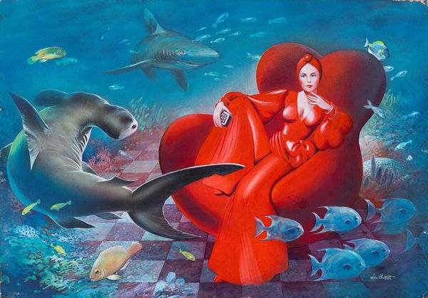 Dino Busett : Donna in un prossimo futuro mentre guarda un documentario olografico  - Asta Fumetti: Tavole e Illustrazioni Originali - Associazione Nazionale - Case d'Asta italiane