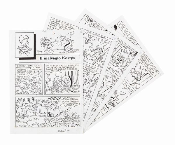 Sandro Dossi : Puffi - Il malvagio Kostya  - Asta Fumetti: Tavole e Illustrazioni Originali - Associazione Nazionale - Case d'Asta italiane