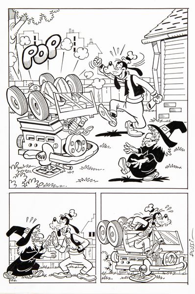 Sandro Dossi : Pippo e Nocciola e il filtro per scope volanti  - Asta Fumetti: Tavole e Illustrazioni Originali - Associazione Nazionale - Case d'Asta italiane