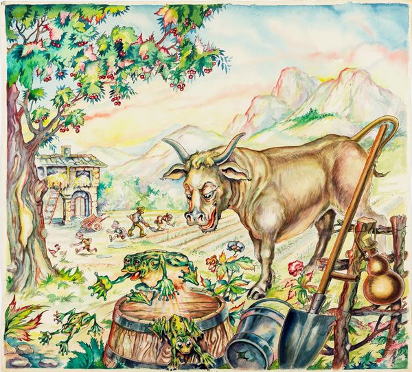 L. Lucchetti : Favole esopiane - La rana e il bove  - Asta Fumetti: Tavole e Illustrazioni Originali - Associazione Nazionale - Case d'Asta italiane