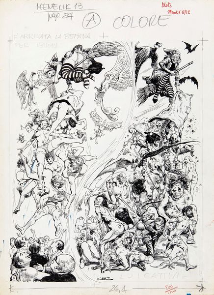 Guido Buzzelli :  arrivata la befana per i buoni ed i cattivi  - Asta Fumetti: Tavole e Illustrazioni Originali - Associazione Nazionale - Case d'Asta italiane