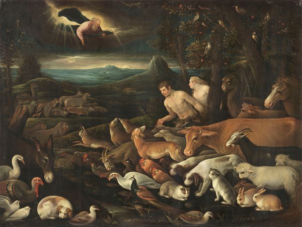 Scuola dei Bassano del XVII secolo : Il Paradiso Terrestre (L'uscita dal Paradiso Terrestre)  - Asta Dipinti e Sculture del XIX e XX secolo - Associazione Nazionale - Case d'Asta italiane