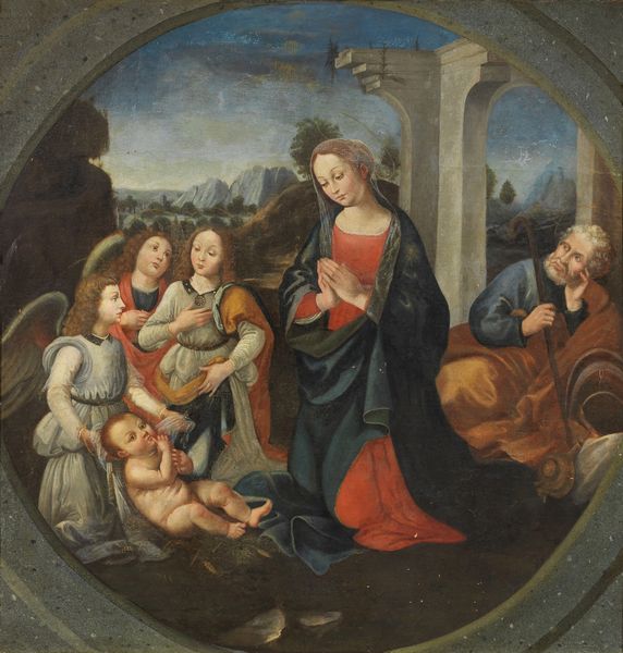 Scuola toscana inizio del XVII secolo : Sacra Famiglia con tre Angeli  - Asta Dipinti e Sculture del XIX e XX secolo - Associazione Nazionale - Case d'Asta italiane