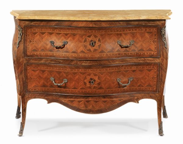 Coppia di commode lastronate e finemente intarsiate in noce e legni vari  - Asta Dipinti e Sculture del XIX e XX secolo - Associazione Nazionale - Case d'Asta italiane