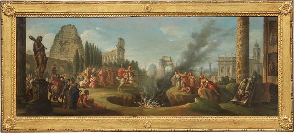 Giovanni Paolo Panini : Marco Curzio che si getta nella voragine  - Asta Dipinti e Sculture del XIX e XX secolo - Associazione Nazionale - Case d'Asta italiane