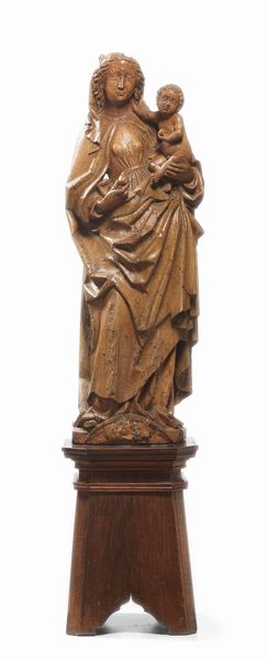 Scuola tedesca del XVI secolo : Madonna col Bambino  - Asta Dipinti e Sculture del XIX e XX secolo - Associazione Nazionale - Case d'Asta italiane