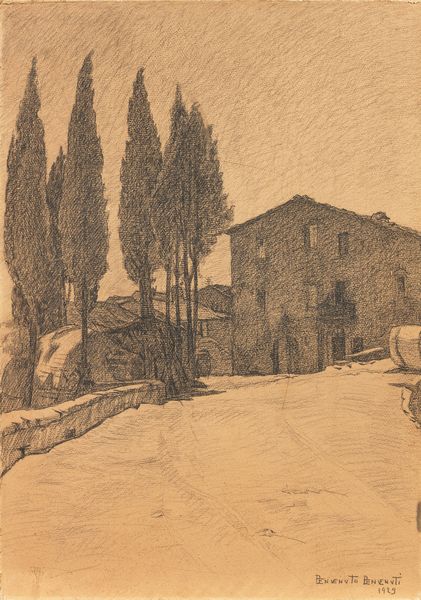 Benvenuto Benvenuti : Case e cipressi  - Asta Dipinti e Sculture del XIX e XX secolo - Associazione Nazionale - Case d'Asta italiane
