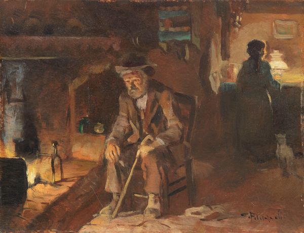 Cafiero Filippelli : Al focolare  - Asta Dipinti e Sculture del XIX e XX secolo - Associazione Nazionale - Case d'Asta italiane