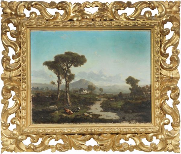 Serafino De Tivoli (attr. a) : Paesaggio con armenti  - Asta Dipinti e Sculture del XIX e XX secolo - Associazione Nazionale - Case d'Asta italiane