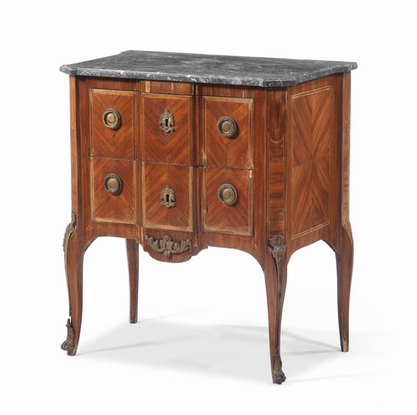 Comodino Luigi XVI lastronato a spina di pesce con legni vari  - Asta Dipinti e Sculture del XIX e XX secolo - Associazione Nazionale - Case d'Asta italiane