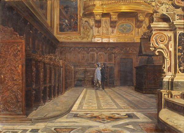 Domenico Battaglia : Interno del coro della chiesa di San Severino a Napoli  - Asta Dipinti e Sculture del XIX e XX secolo - Associazione Nazionale - Case d'Asta italiane
