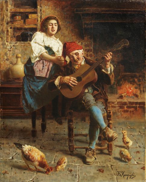 Eugenio Zampighi : La canzone  - Asta Dipinti e Sculture del XIX e XX secolo - Associazione Nazionale - Case d'Asta italiane