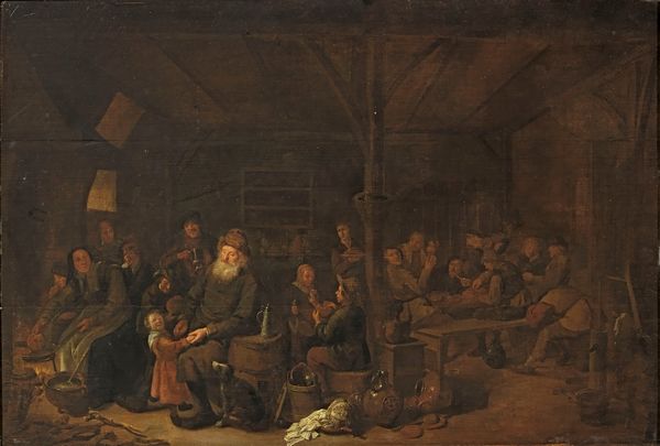 Scuola fiamminga del XVII secolo : Interno di locanda con scene di vita  - Asta Dipinti e Sculture del XIX e XX secolo - Associazione Nazionale - Case d'Asta italiane