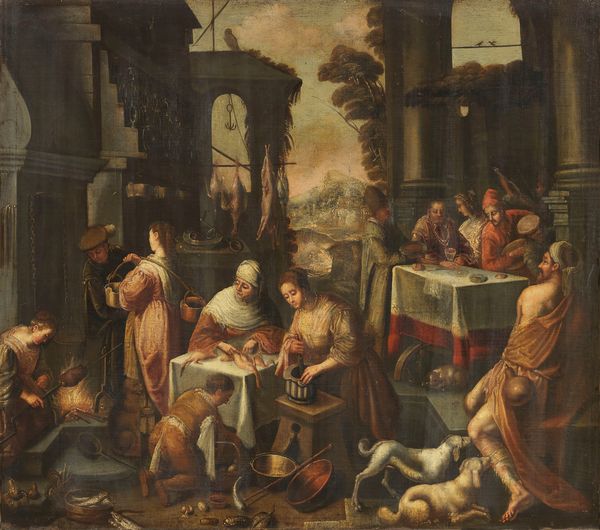 Scuola veneta inizio del XVII secolo : Paesaggio con scena di mercato  - Asta Dipinti e Sculture del XIX e XX secolo - Associazione Nazionale - Case d'Asta italiane