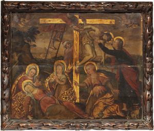 Scuola veneto-dalmata inizio del XVII secolo - Deposizione di Cristo con San Giovanni e le Marie