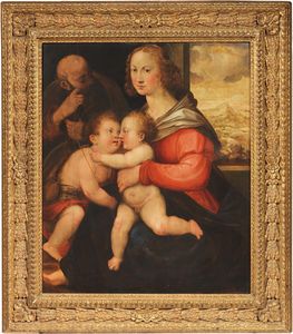 Scuola toscana inizio del XVI secolo - Sacra Famiglia con San Giovannino
