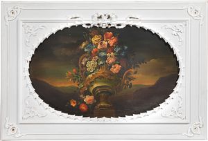Scuola napoletana inizio del XIX secolo - Tre dipinti raffiguranti Natura morta con fiori