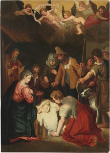 Scuola fiamminga fine del XVII secolo - Adorazione dei pastori