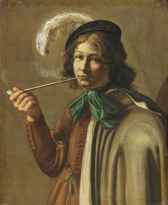 Scuola caravaggesca fine del XVII secolo - Ritratto di fumatore di pipa