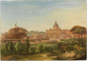 Ignoto fine XIX secolo - Veduta di Castel Sant'Angelo e San Pietro