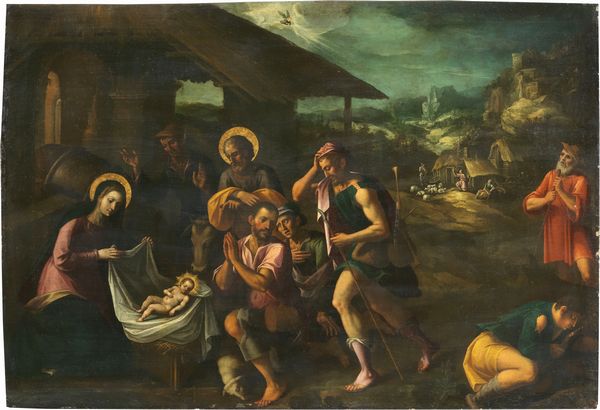 Scuola lombarda inizio XVII secolo : Nativit con annuncio e adorazione dei pastori  - Asta Importanti Arredi, Sculture e Dipinti Antichi - Associazione Nazionale - Case d'Asta italiane
