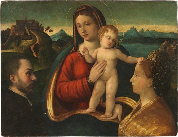 Scuola veneta del XVI secolo : Madonna col Bambino e due committenti  - Asta Importanti Arredi, Sculture e Dipinti Antichi - Associazione Nazionale - Case d'Asta italiane