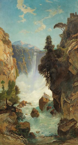 Herman David Salomon Corrodi : Paesaggio con cascata (Veduta ideale di Tivoli)  - Asta Importanti Arredi, Sculture e Dipinti Antichi - Associazione Nazionale - Case d'Asta italiane