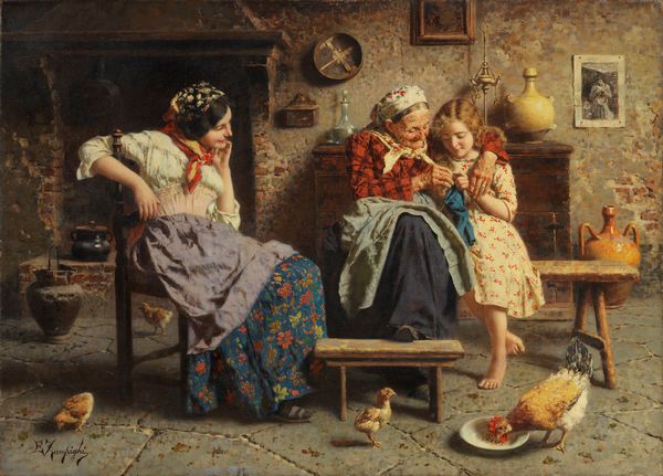 Eugenio Zampighi : Il lavoro a maglia  - Asta Importanti Arredi, Sculture e Dipinti Antichi - Associazione Nazionale - Case d'Asta italiane