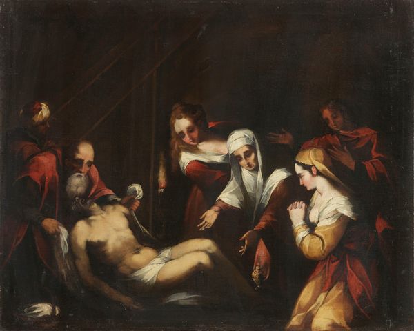 Scuola veneta del XVII secolo : Cristo deposto: scena notturna  - Asta Importanti Arredi, Sculture e Dipinti Antichi - Associazione Nazionale - Case d'Asta italiane