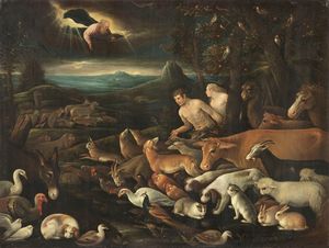 Scuola dei Bassano del XVII secolo - Il Paradiso Terrestre (L'uscita dal Paradiso Terrestre)