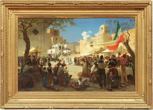 Alois Friedrich Schönn - Scena di mercato (Scena risorgimentale con bandiera tricolore)