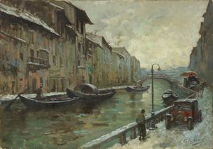 Giuseppe Solenghi - Naviglio sotto la neve
