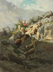 Pietro Barucci - Pastorella con gregge
