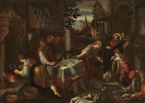 Scuola dei Bassano del XVII secolo - Ges a casa di Marta e Maria