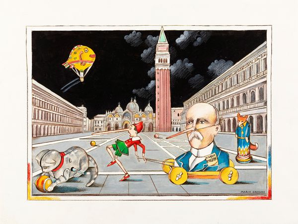 Mario Grasso : Pinocchio e Collodi in Piazza San Marco  - Asta Fumetti: i Maestri dell'Erotismo - Associazione Nazionale - Case d'Asta italiane