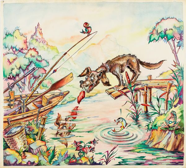 L. Lucchetti : Favole esopiane - Il cane che portava un pezzo di carne in riva ad un fiume  - Asta Fumetti: i Maestri dell'Erotismo - Associazione Nazionale - Case d'Asta italiane