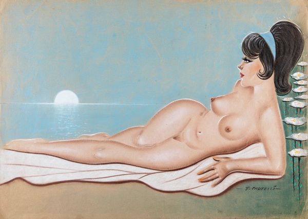 F. Cartelli : Nudo al chiaro di luna  - Asta Fumetti: i Maestri dell'Erotismo - Associazione Nazionale - Case d'Asta italiane