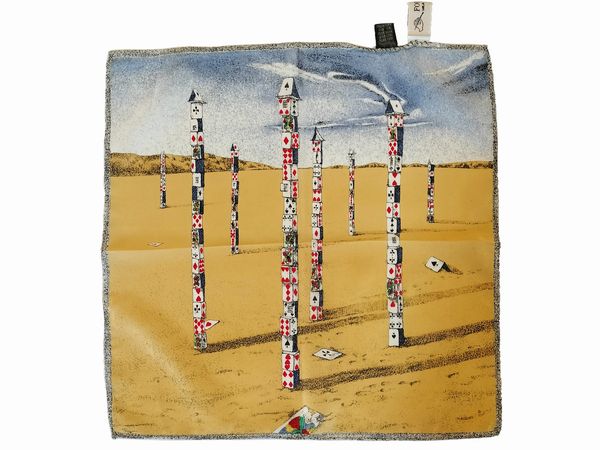 Fornasetti, Citt� di carte piccolo foulard in seta  - Asta Vintagemania - Associazione Nazionale - Case d'Asta italiane