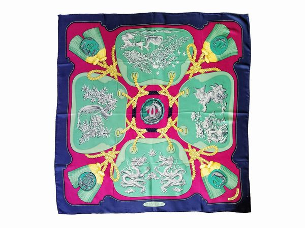 Herm�s, 'Tsubas', Foulard in seta, Christiane Vauzelles  - Asta Vintagemania - Associazione Nazionale - Case d'Asta italiane