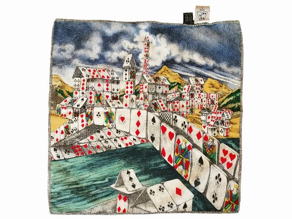 Fornasetti, Citt� di carte piccolo foulard in seta  - Asta Vintagemania - Associazione Nazionale - Case d'Asta italiane