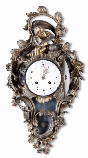 Orologio Cartel in bronzo dorato con Francia, stile Luigi XV, XIX secolo  - Asta Pendole e orologi - Associazione Nazionale - Case d'Asta italiane
