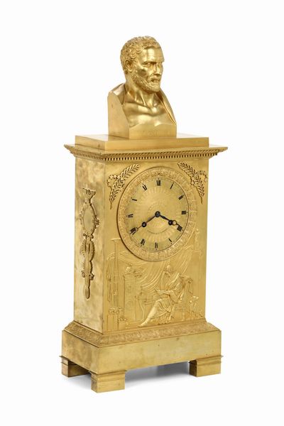 Pendola da tavolo in bronzo dorato e cesellato, Carville & Cie a Paris, XIX secolo  - Asta Pendole e orologi - Associazione Nazionale - Case d'Asta italiane