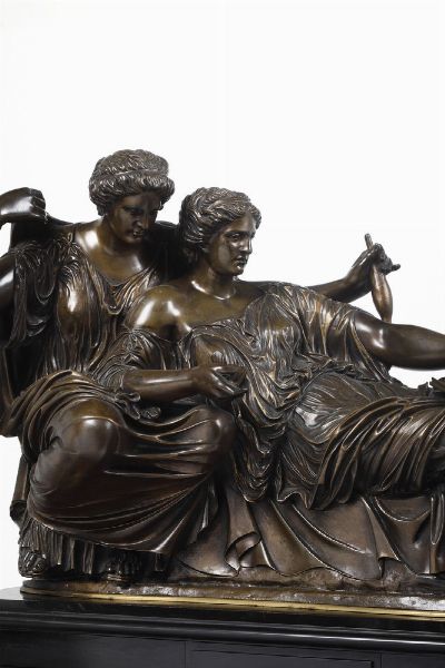 Orologio da appoggio in bronzo e legno ebanizzato. XIX secolo  - Asta Pendole e orologi - Associazione Nazionale - Case d'Asta italiane