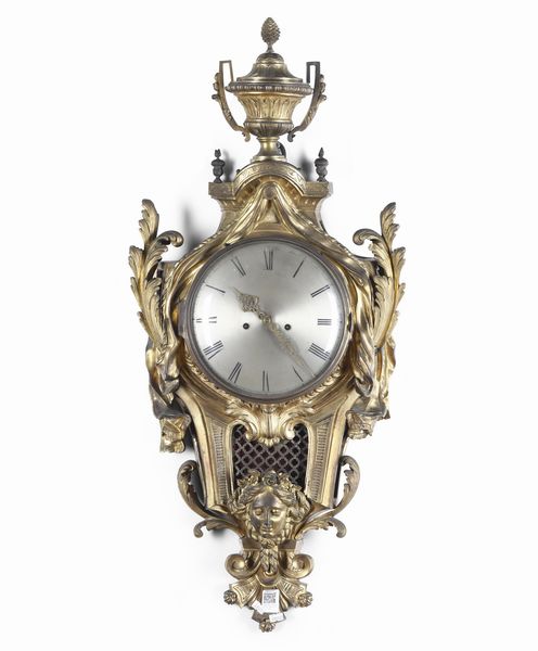 Pendola Cartel da parete in bronzo fuso e dorato. Francia XIX secolo  - Asta Pendole e orologi - Associazione Nazionale - Case d'Asta italiane