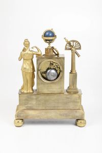 Pendola Carlo X in bronzo dorato L'Astronomia.<BR>Completa di campana. Francia XIX secolo  - Asta Pendole e orologi - Associazione Nazionale - Case d'Asta italiane