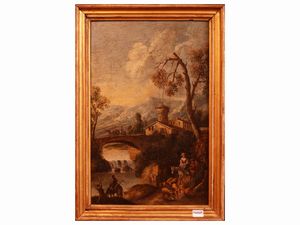 Scuola dell'Italia Settentrionale - Paesaggio fluviale con ponte