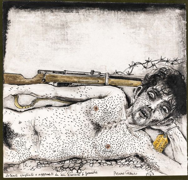 Bruno Caruso : Soldato spogliato e aggredito da un esercito di formiche  - Asta Collezione Profenna - Associazione Nazionale - Case d'Asta italiane